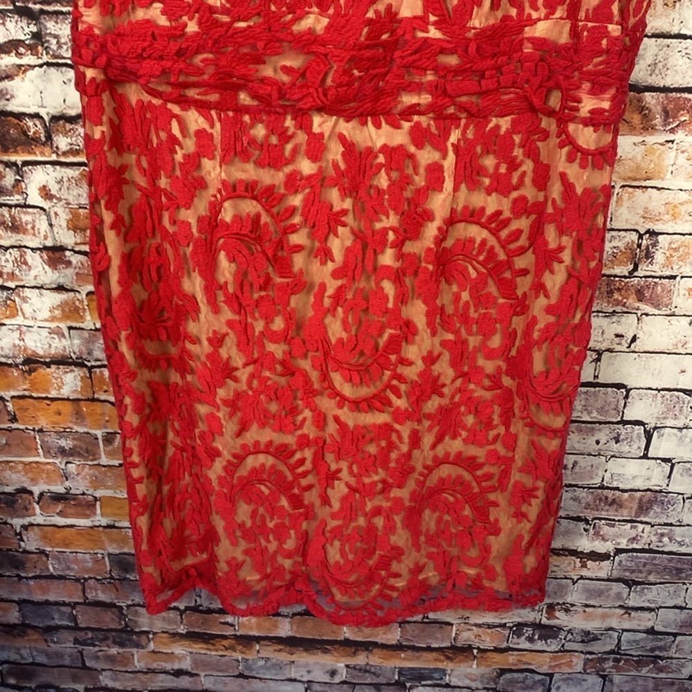 Adrianna Papell Red Lace Sheath Midi Dress - Picture 4 of 14
